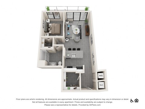Floor plan for 1 bed, 1 bath, 772 sqft
